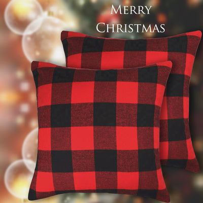 heartybay Christmas Throw Pillow Covers Red & Black Buffalo Check Plaid Holiday Decor Square Cotton Canvas Cushion Case for Sofa Couch Bedroom Car 18 x 18 Inch Set of 2