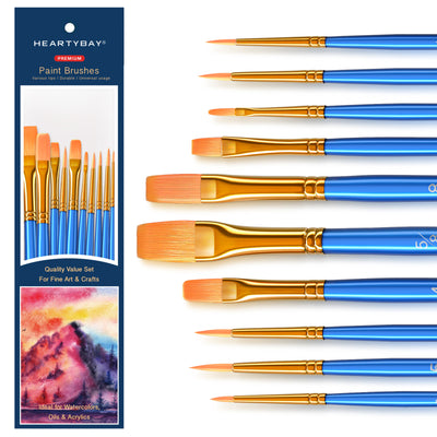 10 Nylon Hair Paint Brush Set - Blue