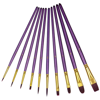10 Nylon Hair Paint Brush Set - Purple