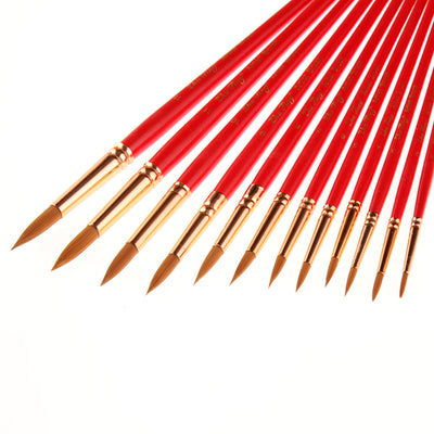 12 Nylon Hair Pointed Paint Brush set - Red