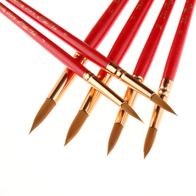 12 Nylon Hair Pointed Paint Brush set - Red