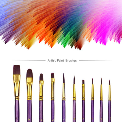 10 Nylon Hair Paint Brush Set - Purple