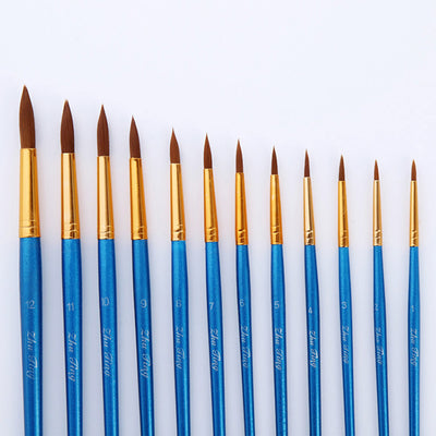 12 Nylon Hair Pointed Paint Brush set - Pearl Blue