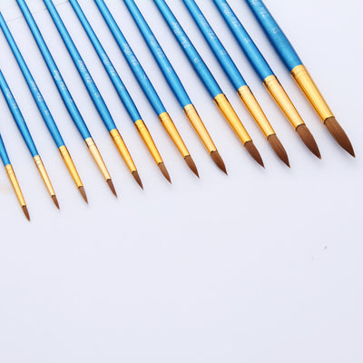 12 Nylon Hair Pointed Paint Brush set - Pearl Blue